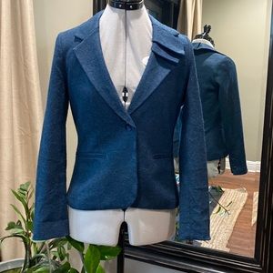 Anthropologie Elevenses Teal Blue Wool Pleated Collar Blazer Jacket Size 0